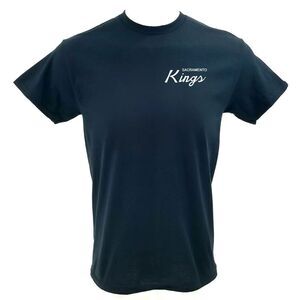 SACRAMENTO KINGS Double Script Retro Logo BLACK Basketball Jersey Tee - vintage